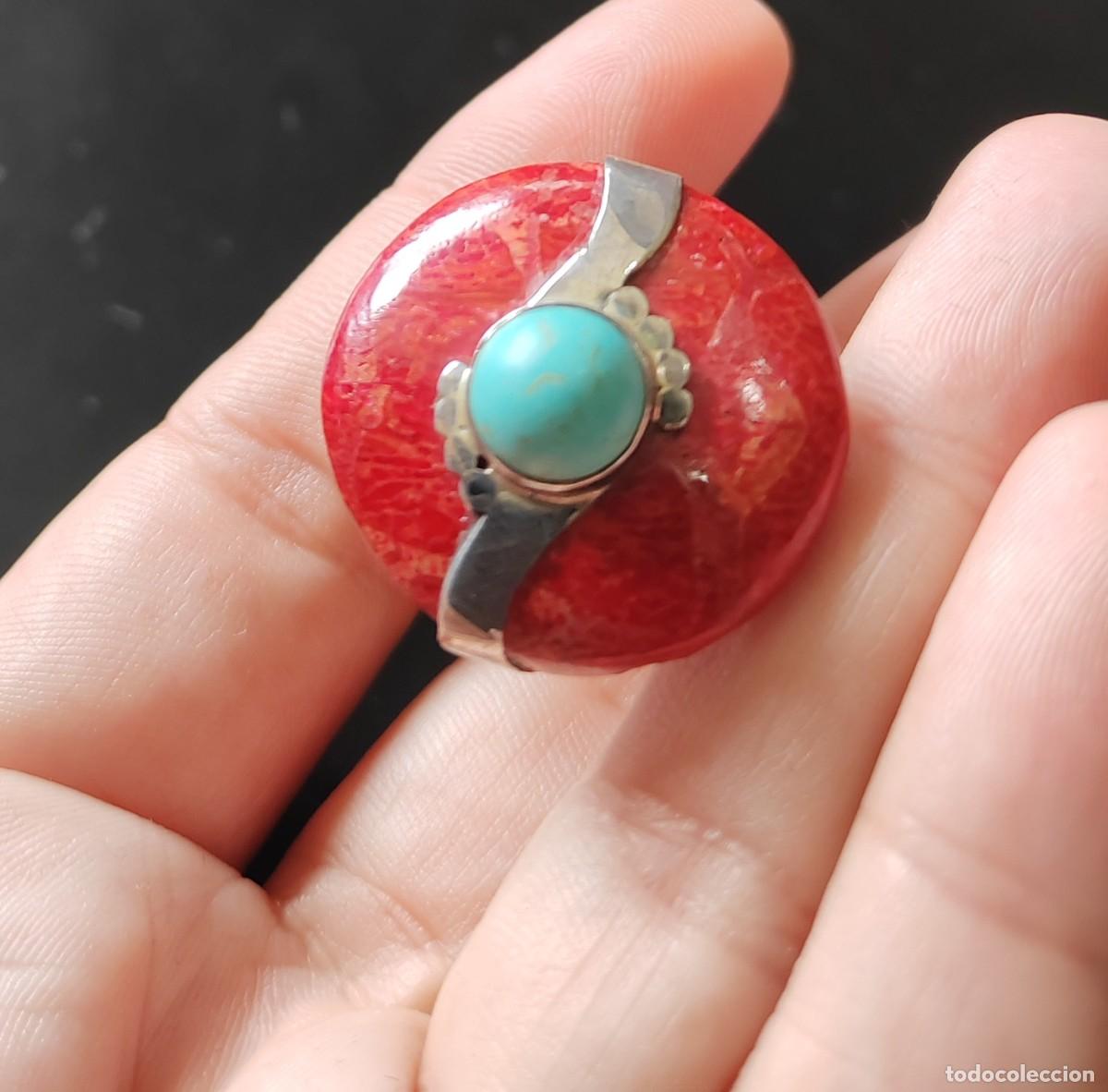 Joyeria: Anillo en Plata de Ley, Coral Esponja y Turquesa - Foto 4