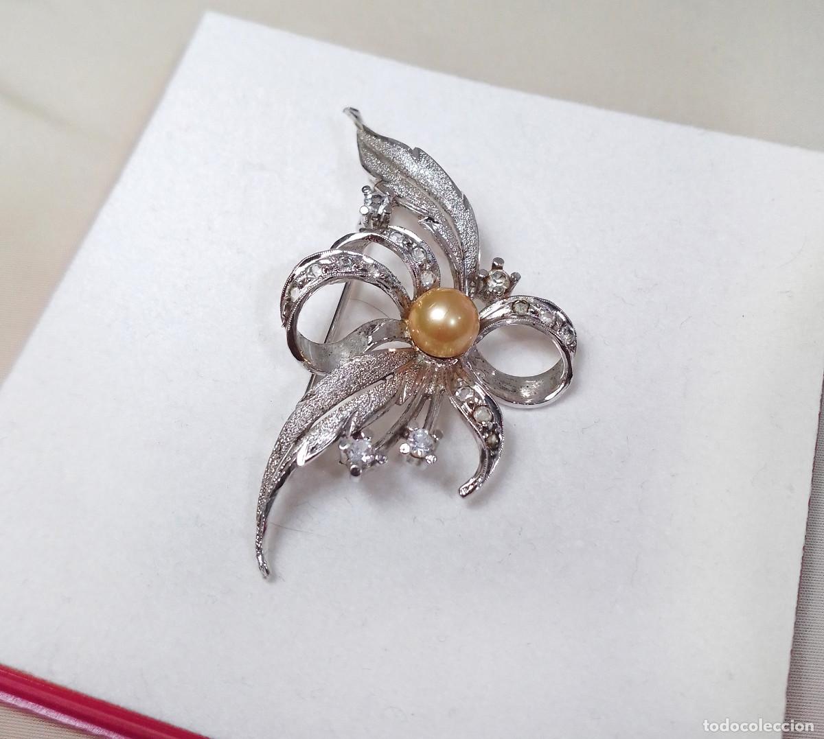 Joyeria: Antiguo broche de plata con perla y circonitas - Foto 1