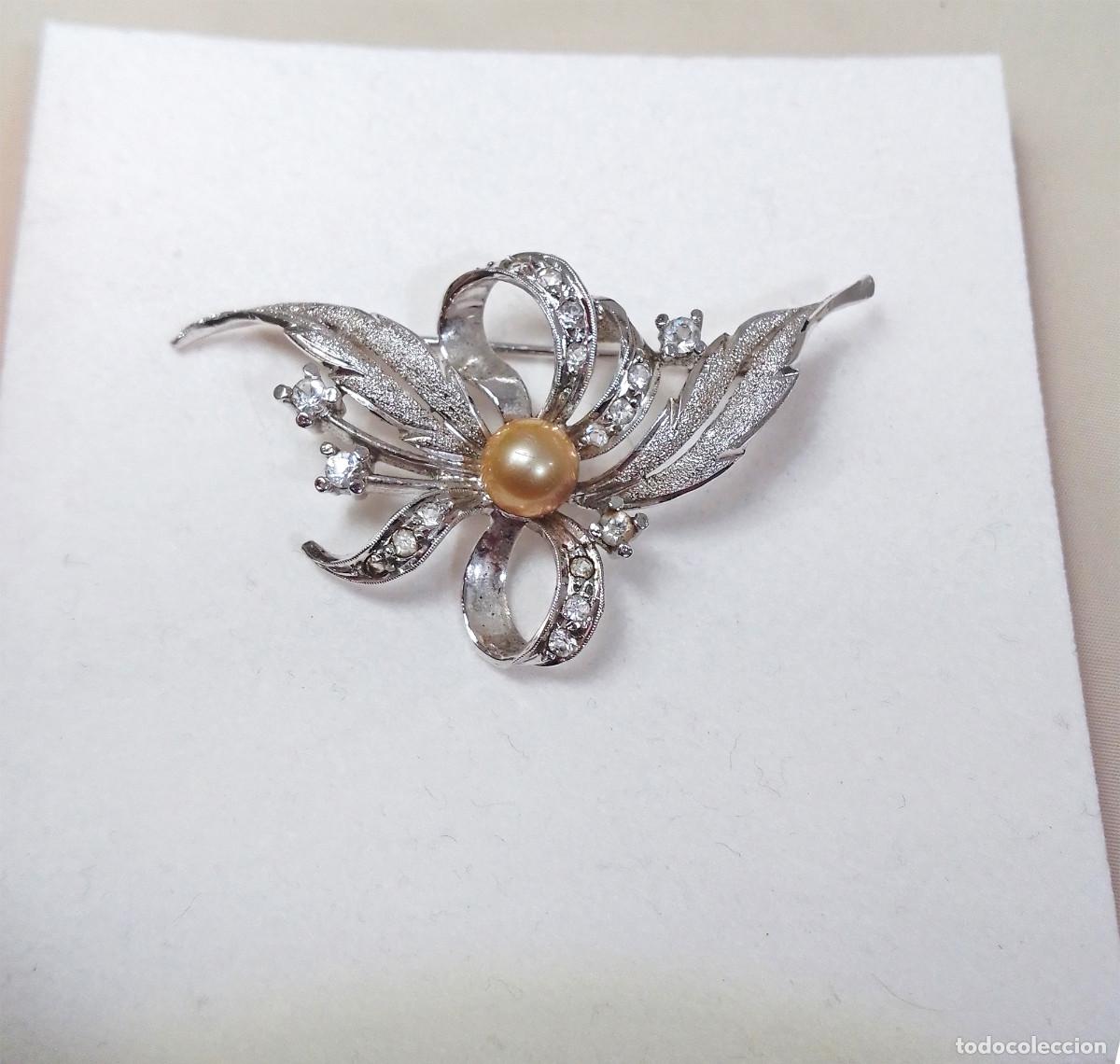 Joyeria: Antiguo broche de plata con perla y circonitas - Foto 3