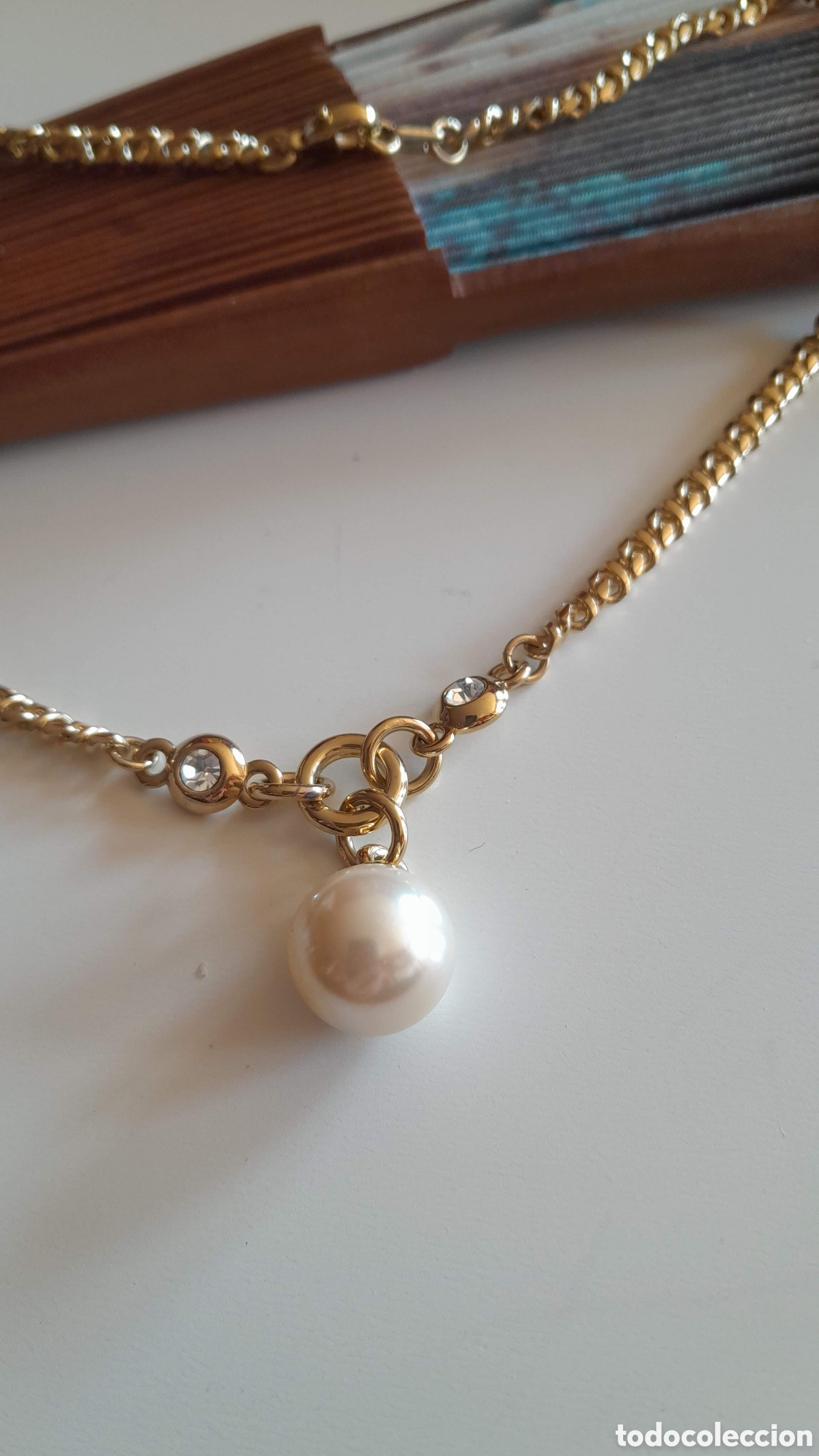 Joyeria: GARGANTILLA CHAPADA EN ORO CON CRISTAL Y PERLA IRISADA DE MALLORCA - Foto 3