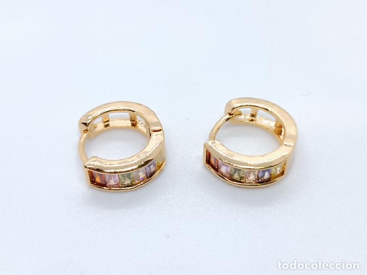 Joyeria: Pendientes en oro de 14k en forma de aro con piedras multicolor talladas - Foto 8