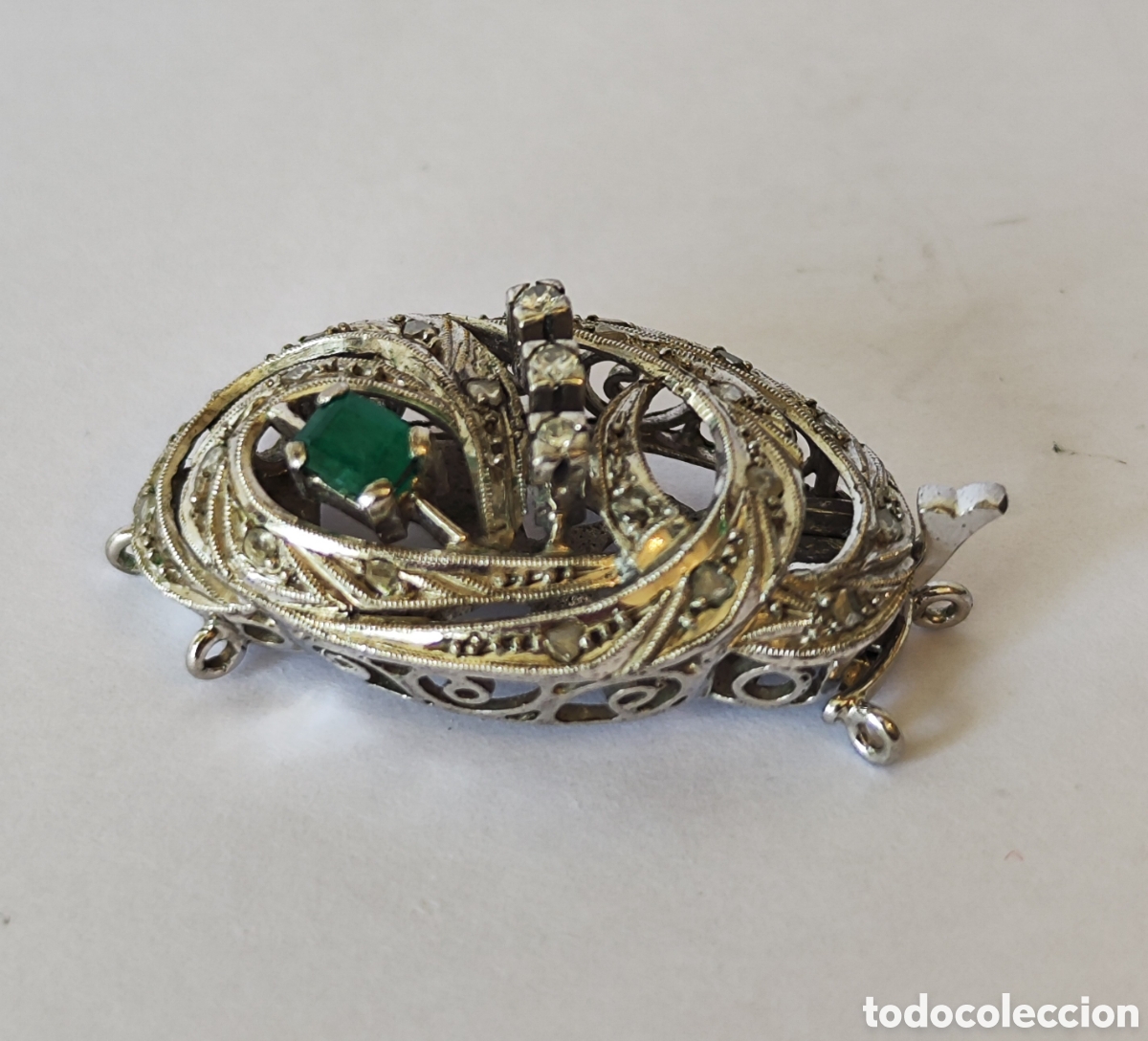 Joyeria: Cierre collar art deco en platino y esmeralda. - Foto 3