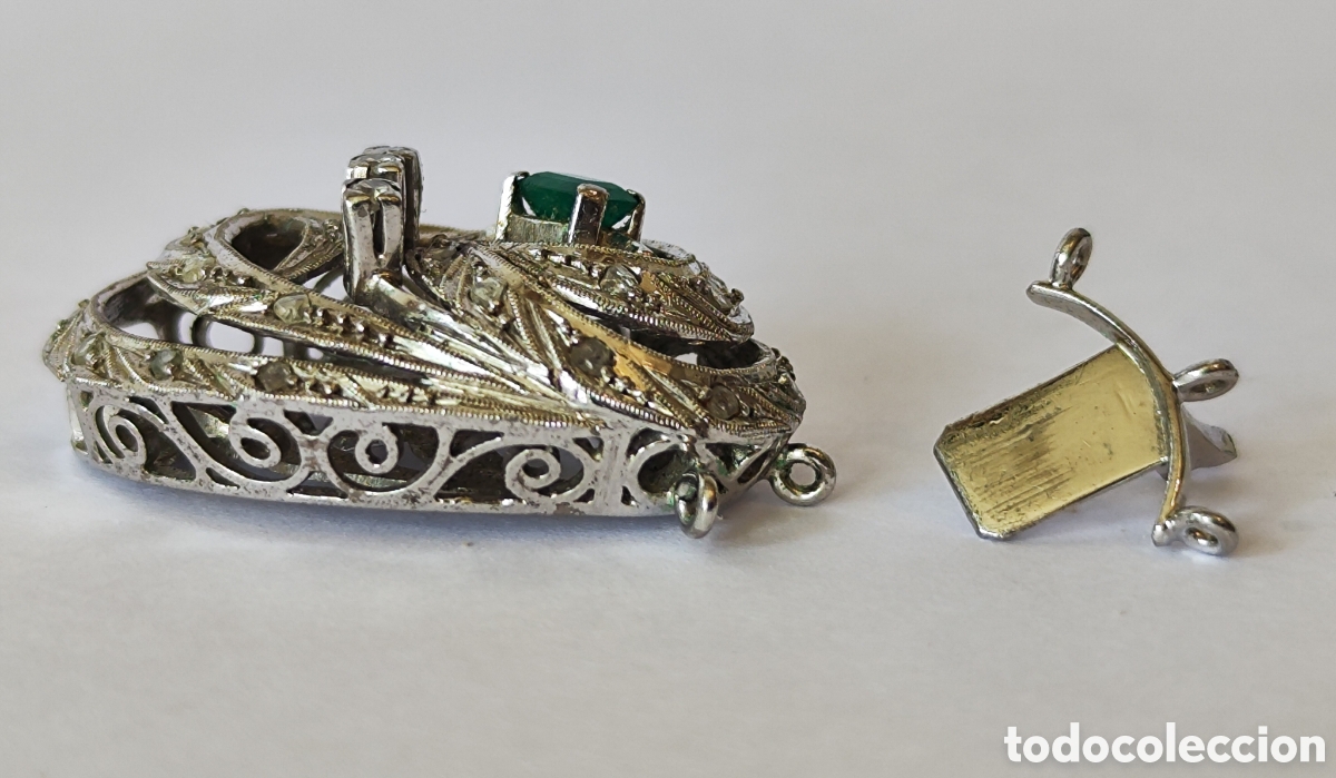 Joyeria: Cierre collar art deco en platino y esmeralda. - Foto 7