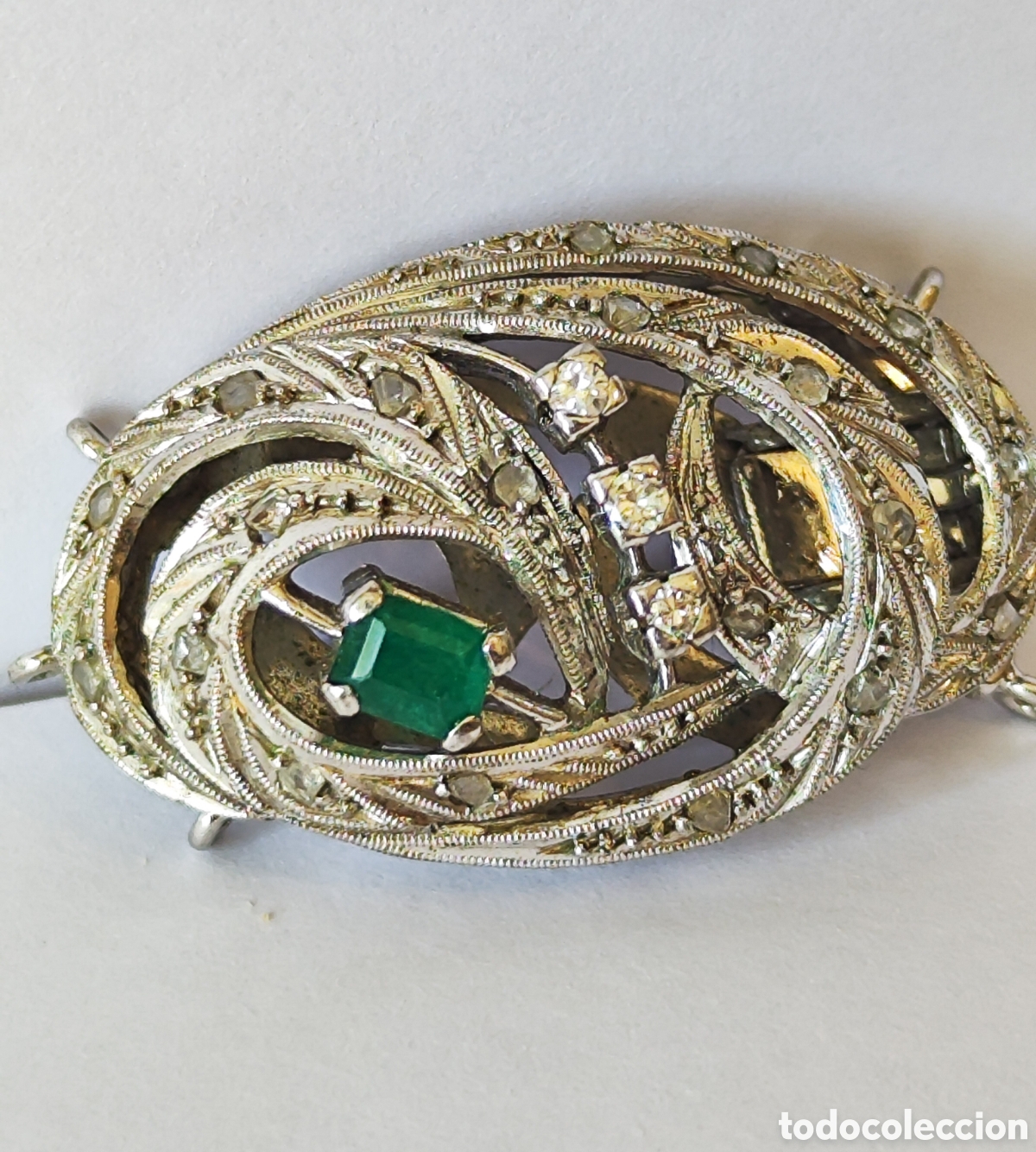 Joyeria: Cierre collar art deco en platino y esmeralda. - Foto 8