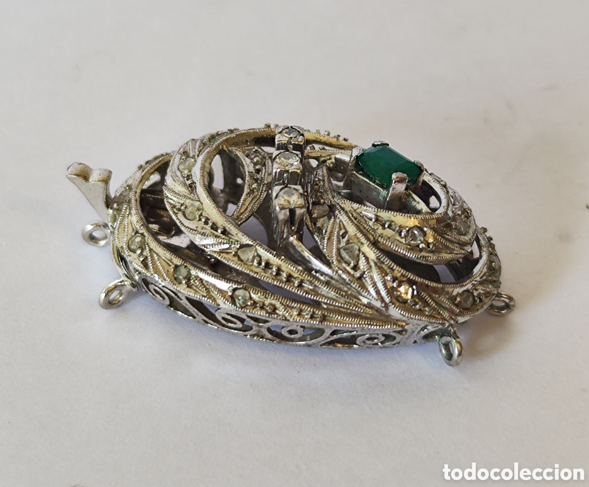 Joyeria: Cierre collar art deco en platino y esmeralda. - Foto 2