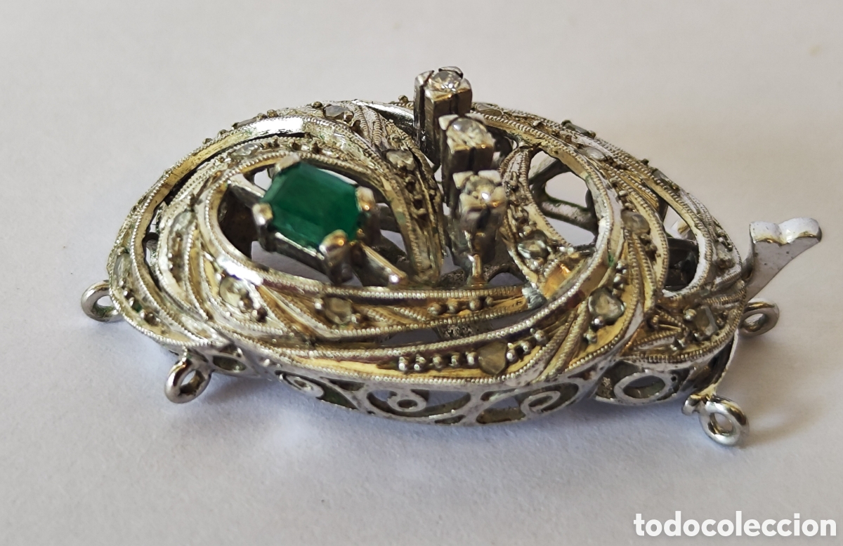 Joyeria: Cierre collar art deco en platino y esmeralda. - Foto 4