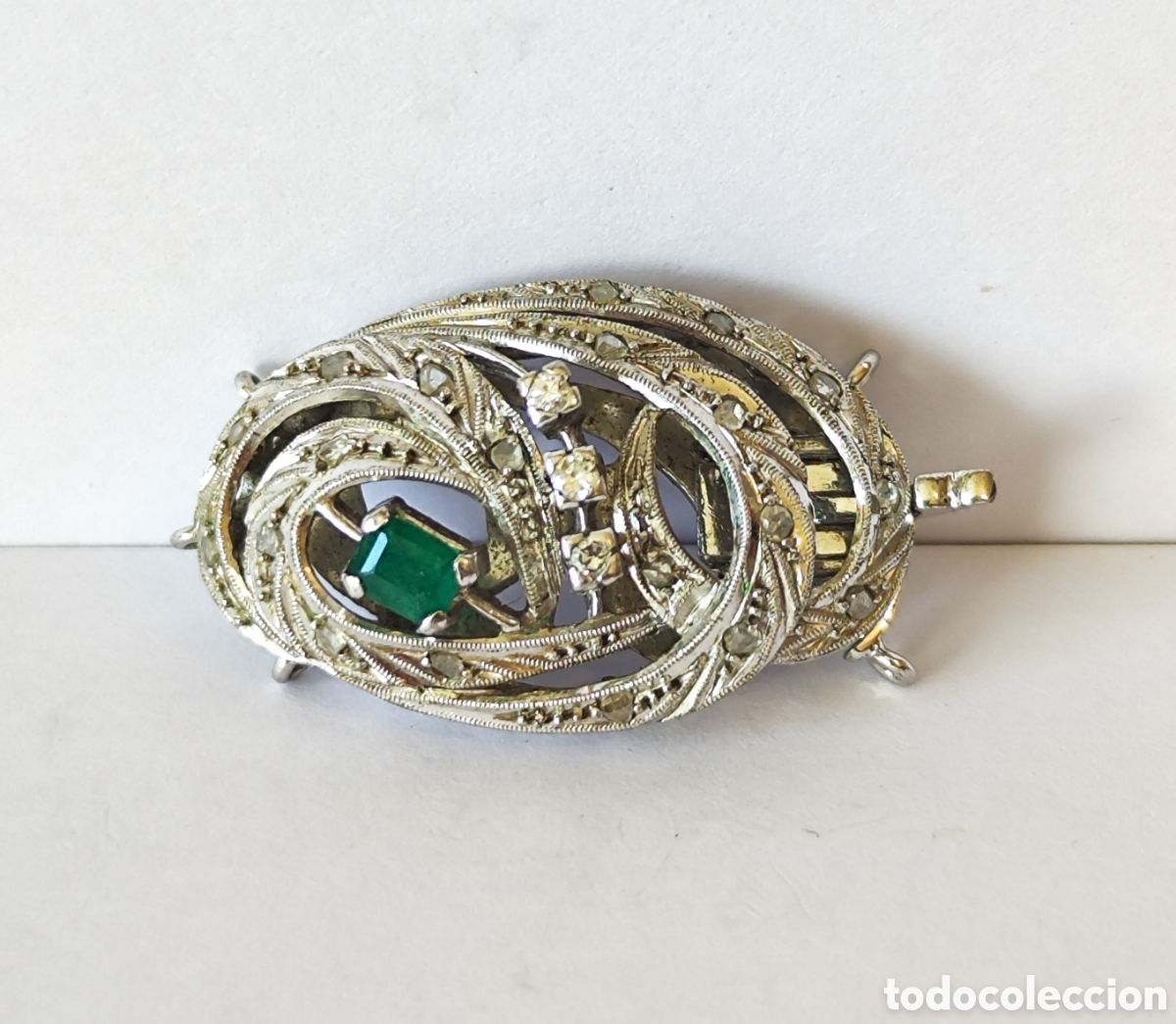 Joyeria: Cierre collar art deco en platino y esmeralda. - Foto 1