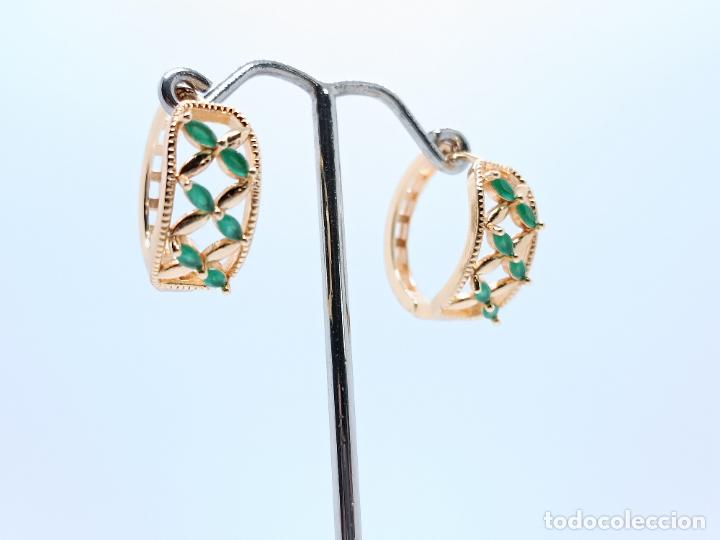 Joyeria: Pendientes de aro en oro de 14k con esmeraldas verdes - Foto 3