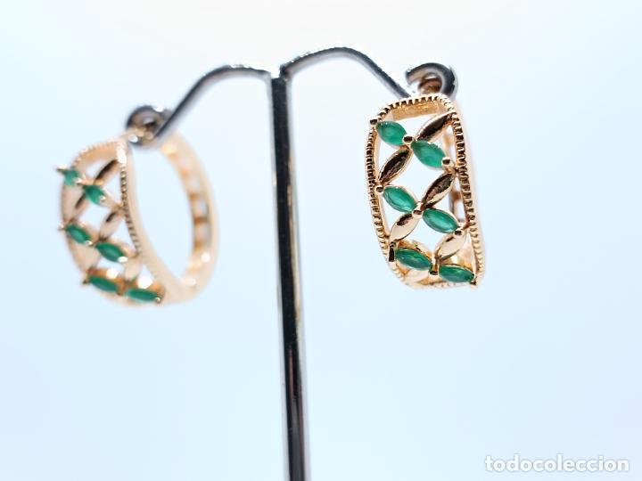 Joyeria: Pendientes de aro en oro de 14k con esmeraldas verdes - Foto 4