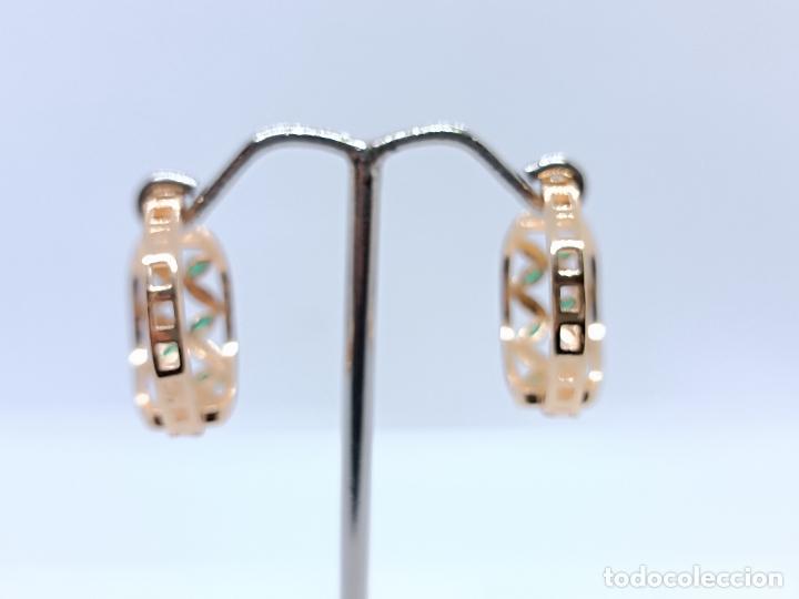 Joyeria: Pendientes de aro en oro de 14k con esmeraldas verdes - Foto 5