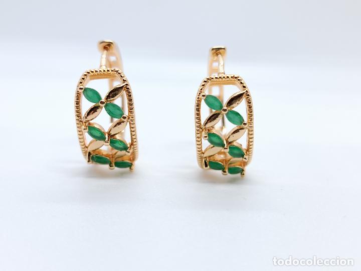 Joyeria: Pendientes de aro en oro de 14k con esmeraldas verdes - Foto 6