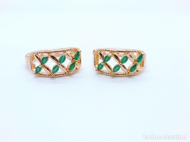 Joyeria: Pendientes de aro en oro de 14k con esmeraldas verdes - Foto 7