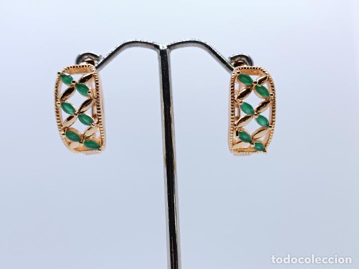 Joyeria: Pendientes de aro en oro de 14k con esmeraldas verdes - Foto 9
