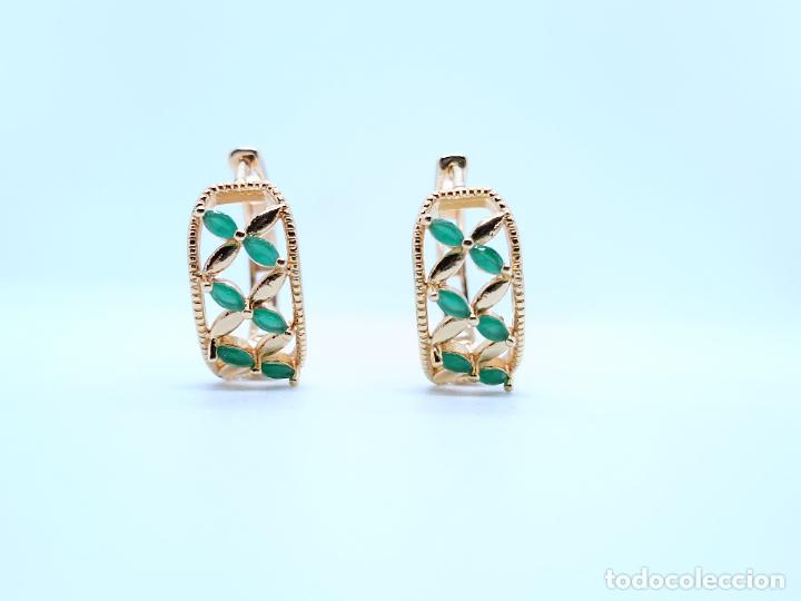 Joyeria: Pendientes de aro en oro de 14k con esmeraldas verdes - Foto 1