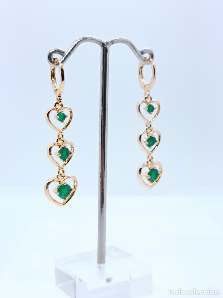Joyeria: Pendientes en oro amarillo de 14k con esmeraldas - Foto 2