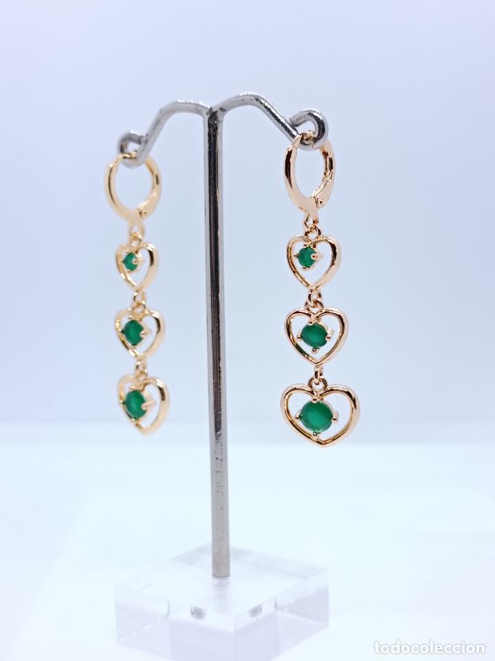 Joyeria: Pendientes en oro amarillo de 14k con esmeraldas - Foto 3
