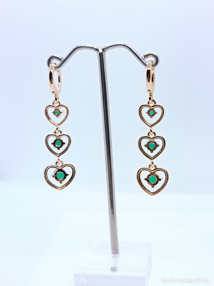 Joyeria: Pendientes en oro amarillo de 14k con esmeraldas - Foto 4