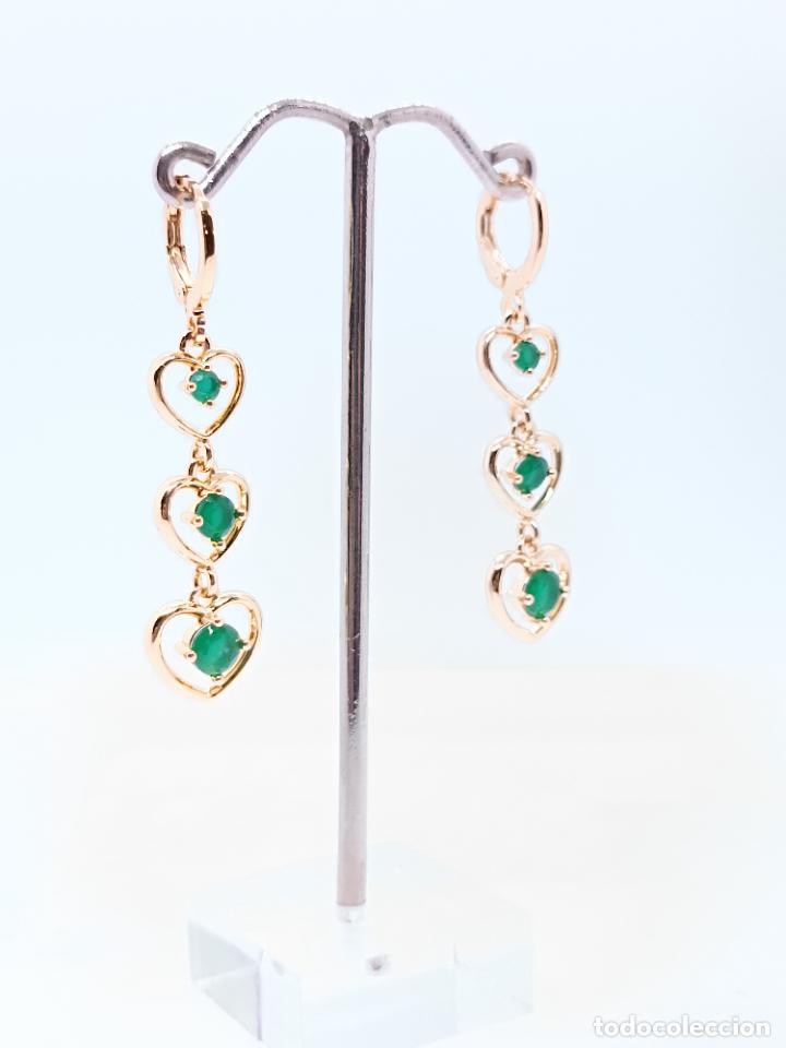 Joyeria: Pendientes en oro amarillo de 14k con esmeraldas - Foto 6