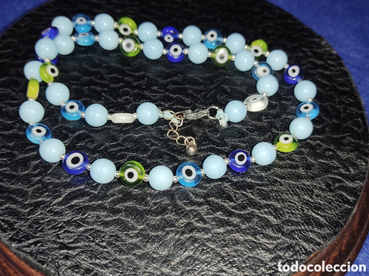 Joyeria: Collar de cristal de Murano ojo turco y opalina azul. - Foto 3