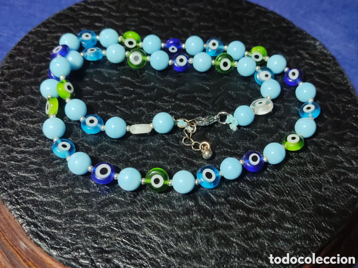 Joyeria: Collar de cristal de Murano ojo turco y opalina azul. - Foto 4