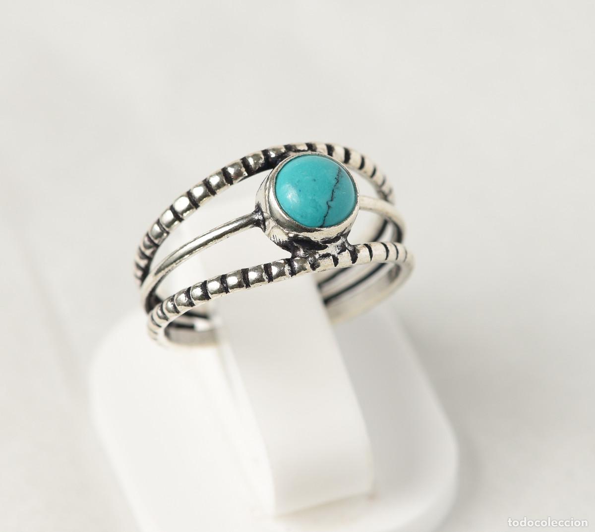 Joyeria: Anillo de plata de ley con turquesa veteada - Talla 14 - Foto 1