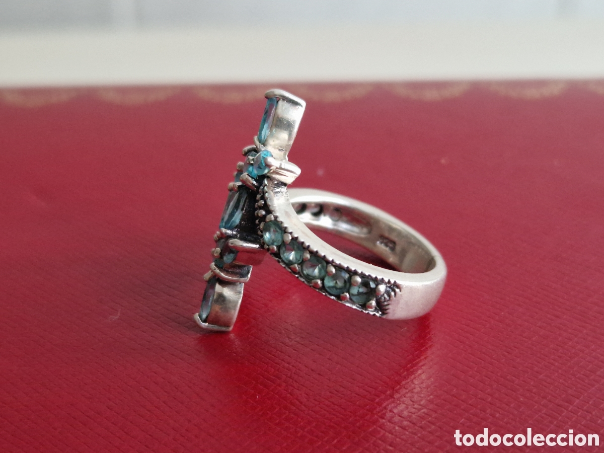 Joyeria: ANILLO DE PLATA DE LEY CONTRASTES PIEDRAS AZULES - Foto 4