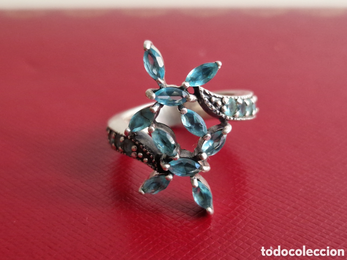 Joyeria: ANILLO DE PLATA DE LEY CONTRASTES PIEDRAS AZULES - Foto 5