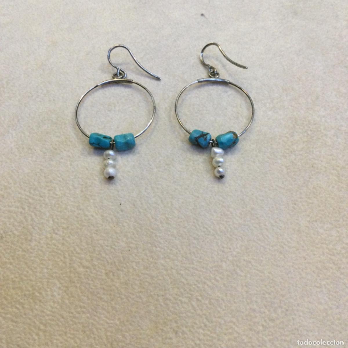 Joaillerie: Pendientes con turquesa y perlas. Aro y enganche en plata de ley. NUEVOS