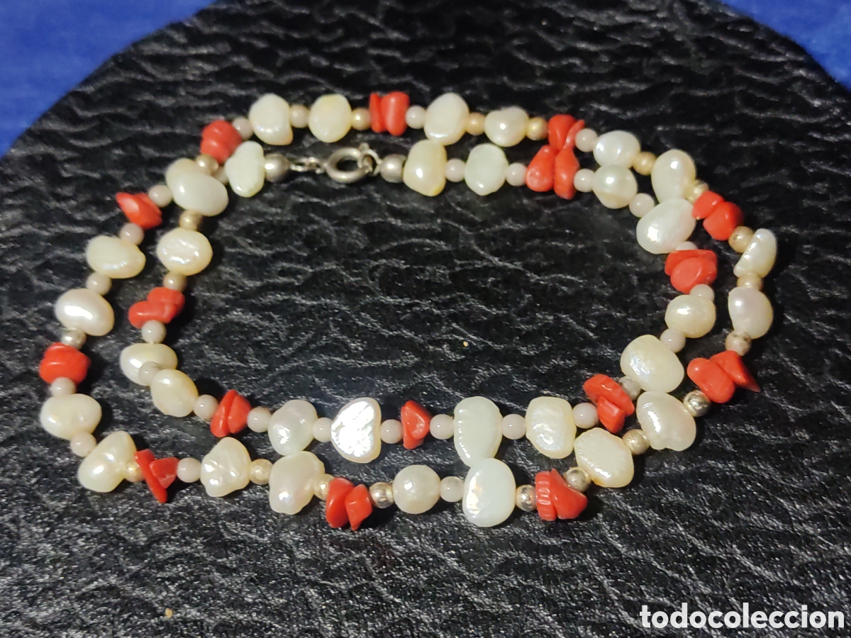 Joyeria: Collar de perlas y trocitos de coral.Vintage. - Foto 5