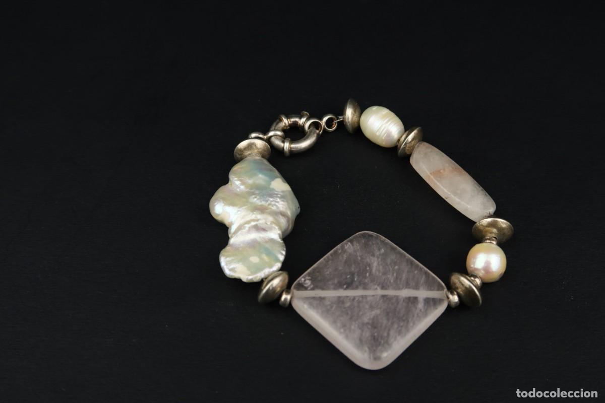 Joyeria: Antigua Pulsera de Plata Perlas y Cuarzo - Foto 1