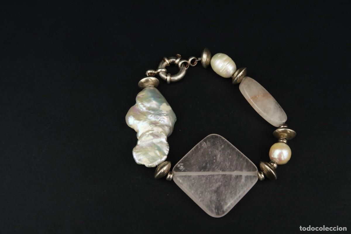 Joyeria: Antigua Pulsera de Plata Perlas y Cuarzo - Foto 2