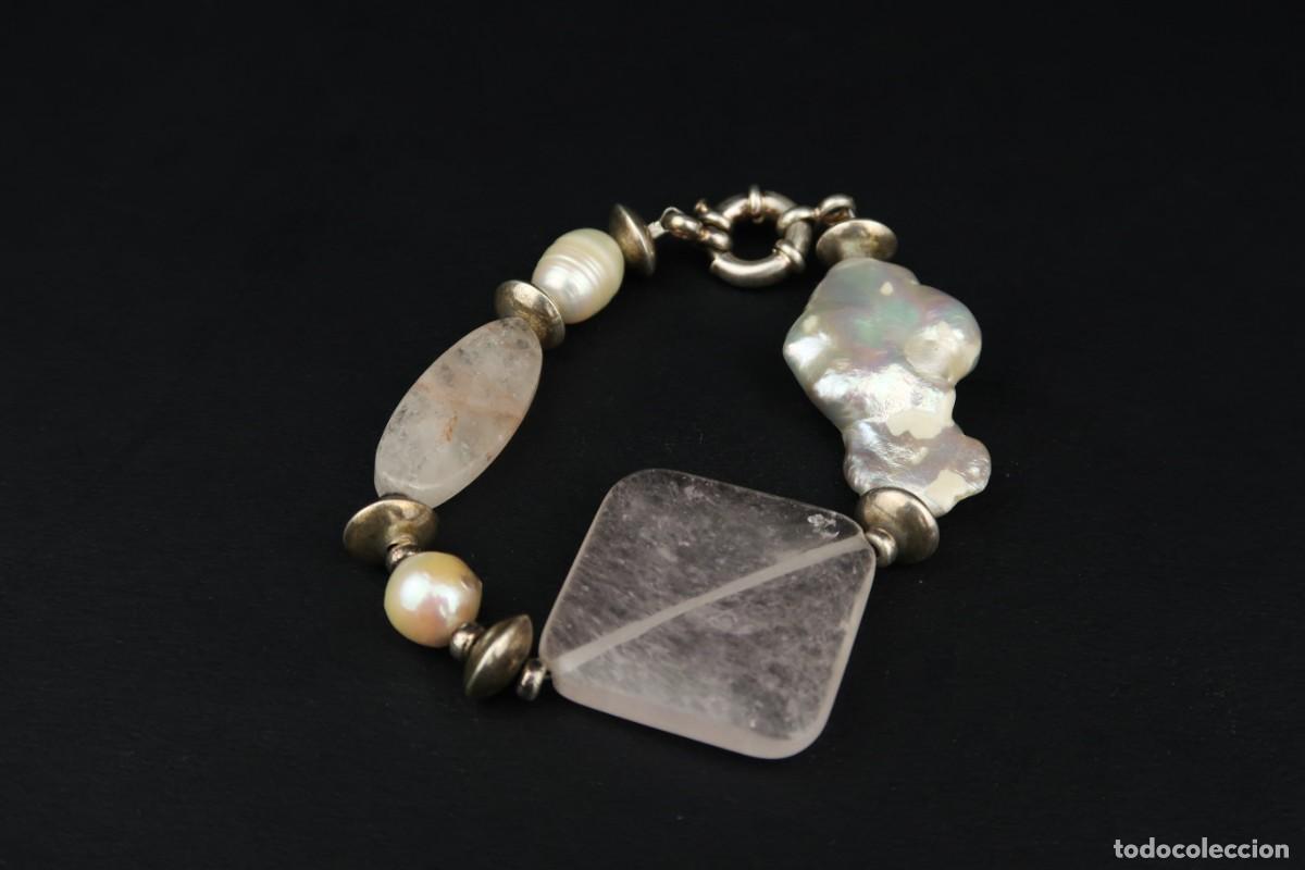Joyeria: Antigua Pulsera de Plata Perlas y Cuarzo - Foto 3