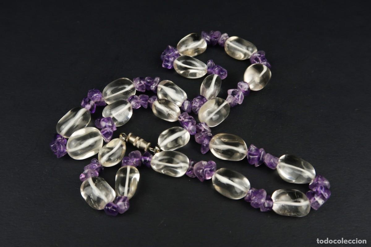 Joyeria: Antiguo Collar de Cristal de Roca y Amatista - Foto 1