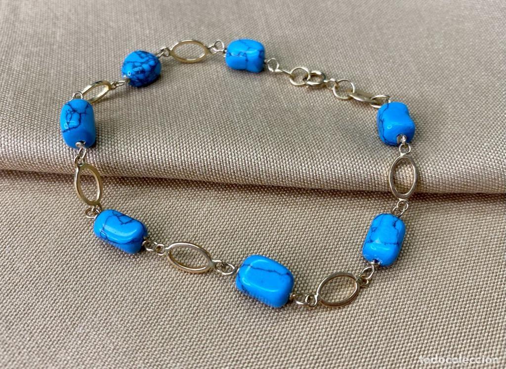 Joyeria: Pulsera, oro amarillo 9k y 7 turquesas naturales - Foto 1