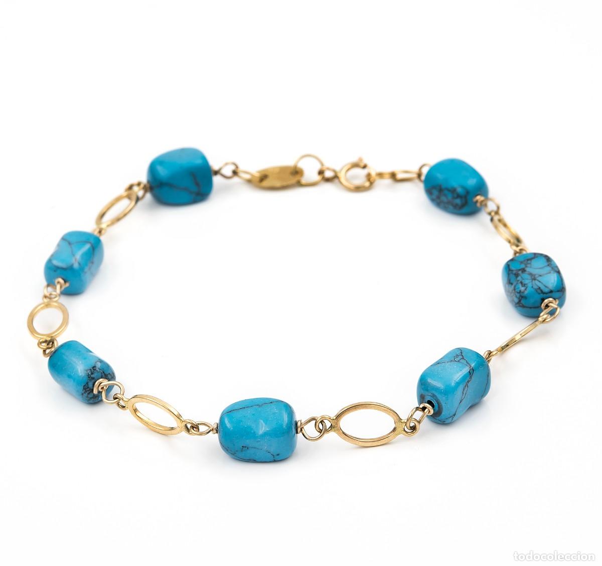 Joyeria: Pulsera, oro amarillo 9k y 7 turquesas naturales - Foto 2