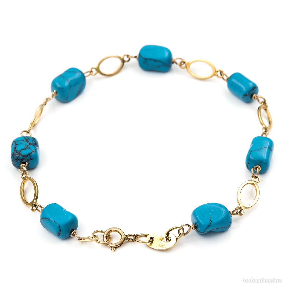 Joyeria: Pulsera, oro amarillo 9k y 7 turquesas naturales - Foto 3