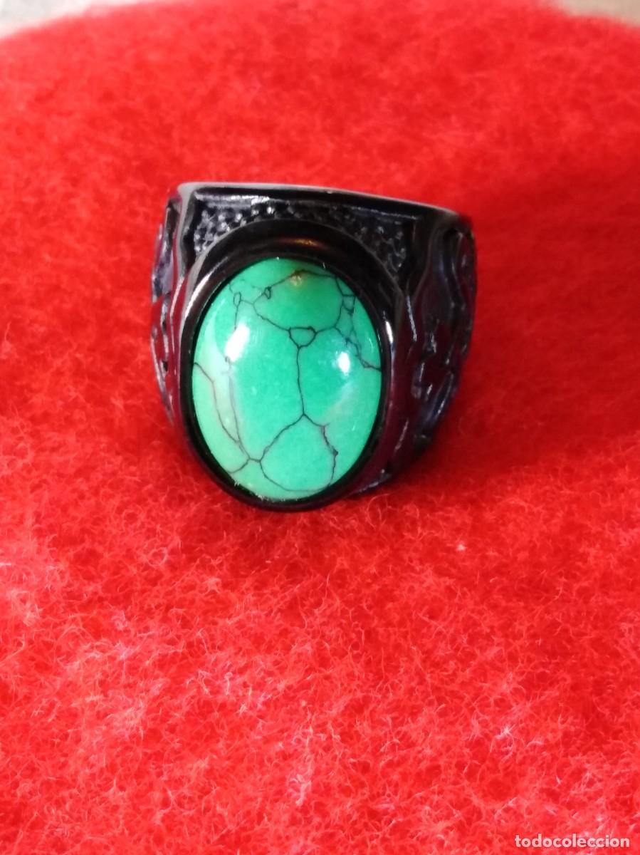 Joyeria: ESPECTACULAR ANILLO GRABADO CON TURQUESA VERDE (SIN USAR) - Foto 1