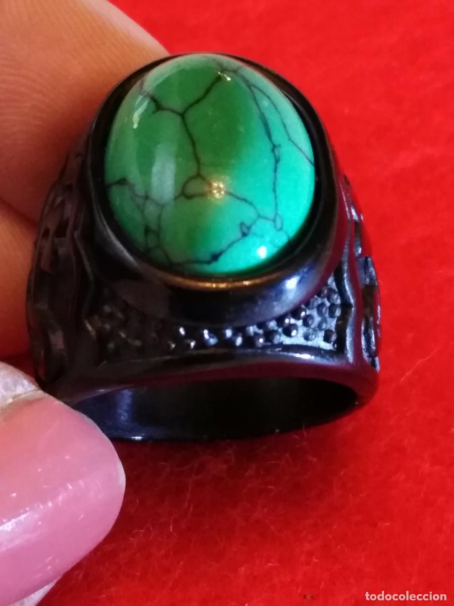 Joyeria: ESPECTACULAR ANILLO GRABADO CON TURQUESA VERDE (SIN USAR) - Foto 2
