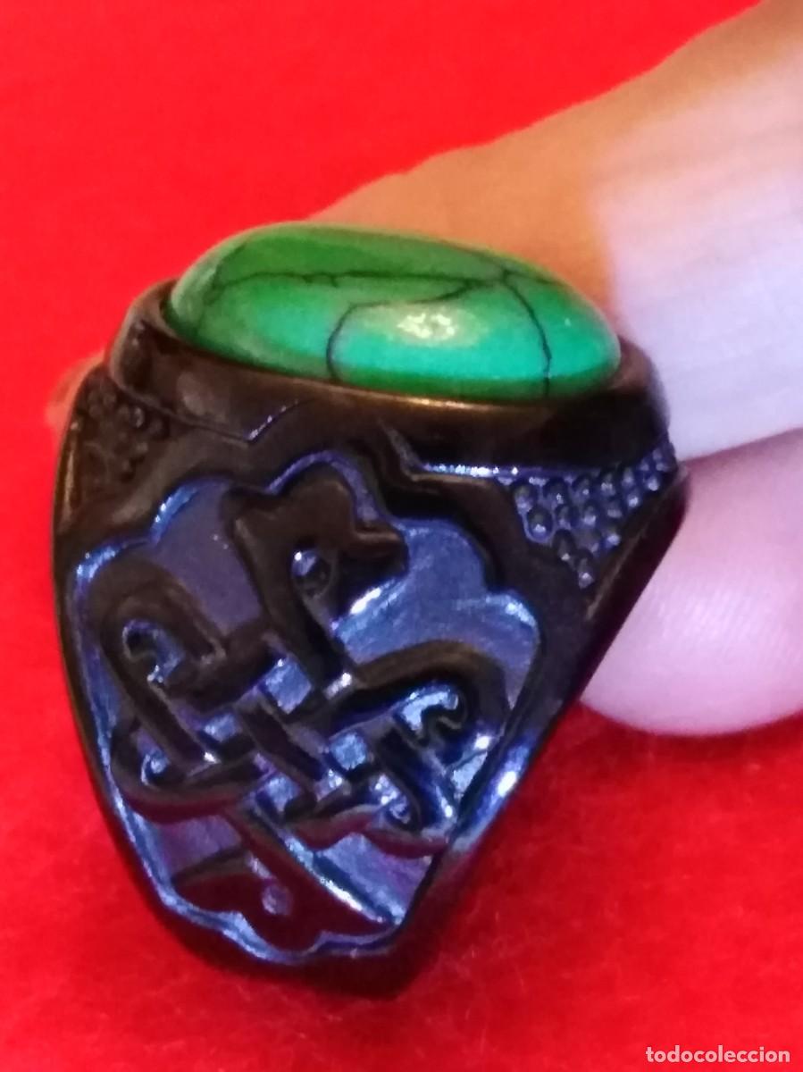 Joyeria: ESPECTACULAR ANILLO GRABADO CON TURQUESA VERDE (SIN USAR) - Foto 4