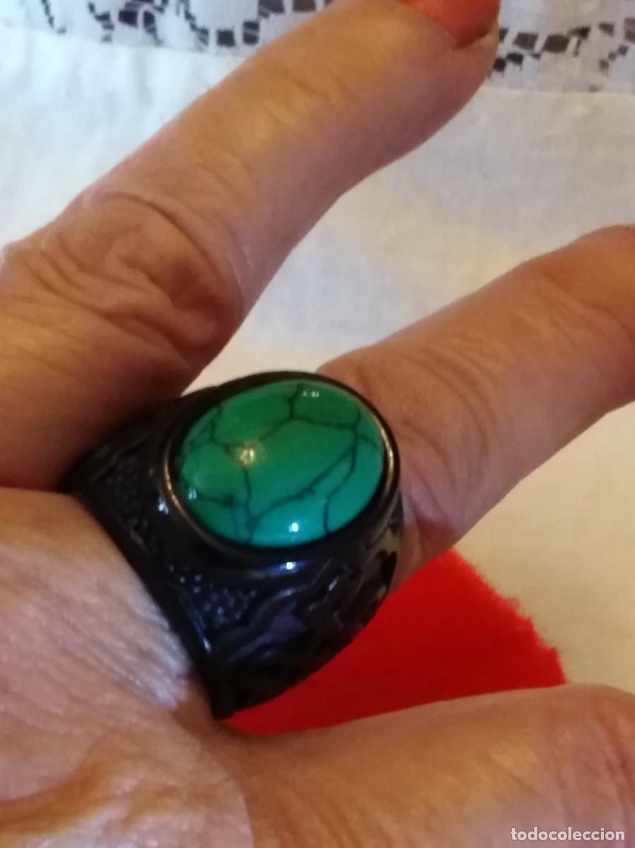 Joyeria: ESPECTACULAR ANILLO GRABADO CON TURQUESA VERDE (SIN USAR) - Foto 9