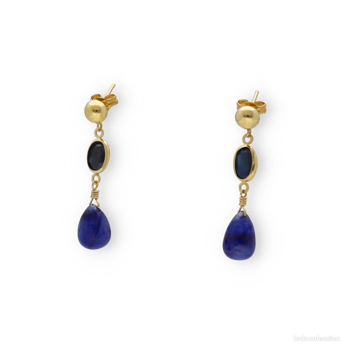 Joyeria: Pendientes de oro amarillo 18k con zafiros - Foto 2
