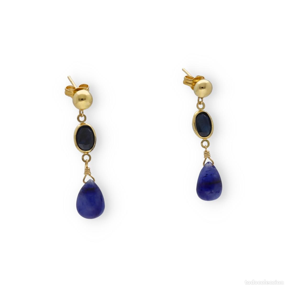 Joyeria: Pendientes de oro amarillo 18k con zafiros - Foto 3