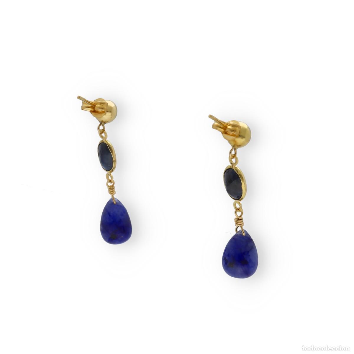 Joyeria: Pendientes de oro amarillo 18k con zafiros - Foto 4