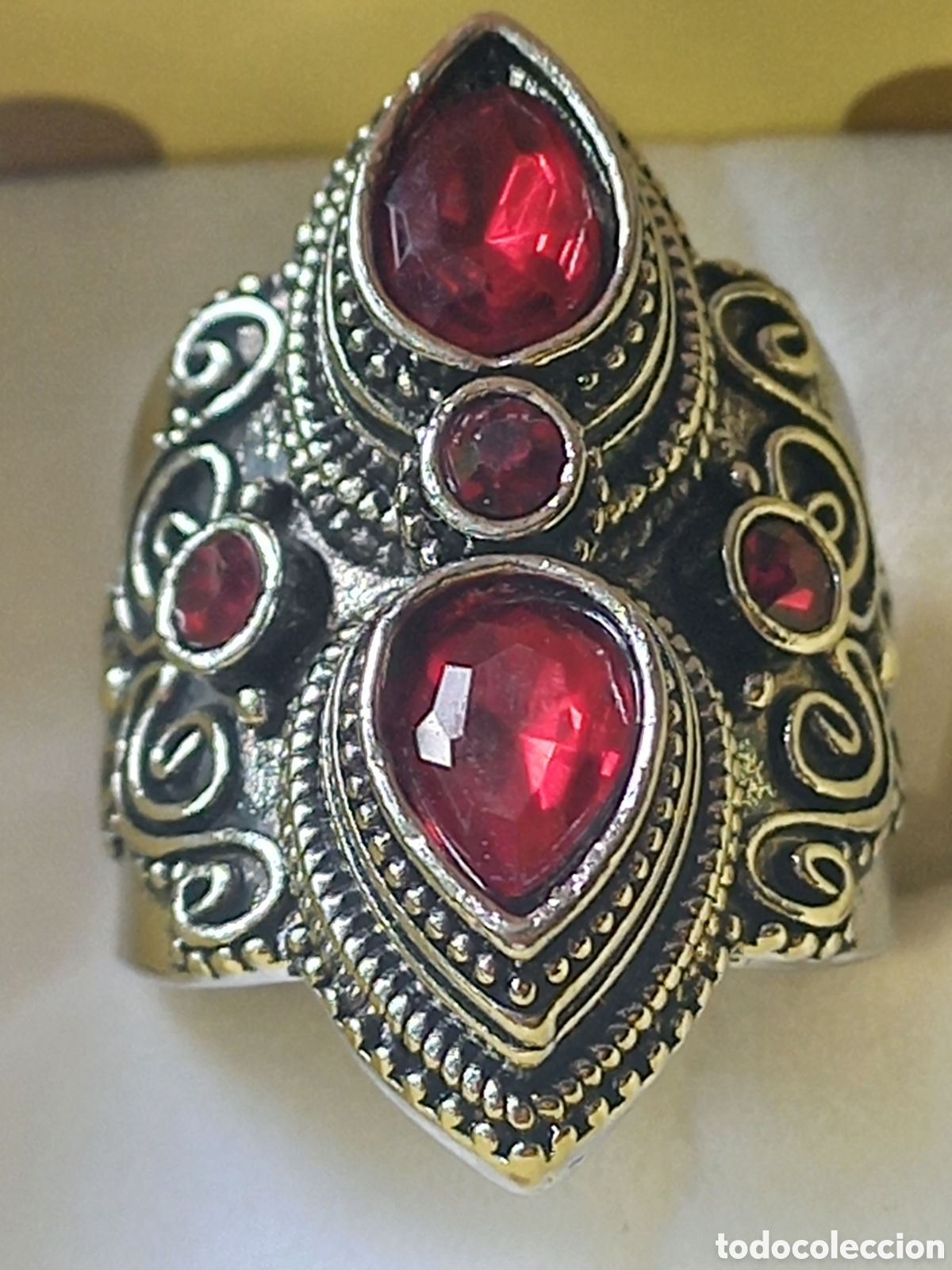 Joyeria: ANILLO DE ESTILO ETNICO ACABADO EN PLATA Y RUBIS CREADOS - Foto 4