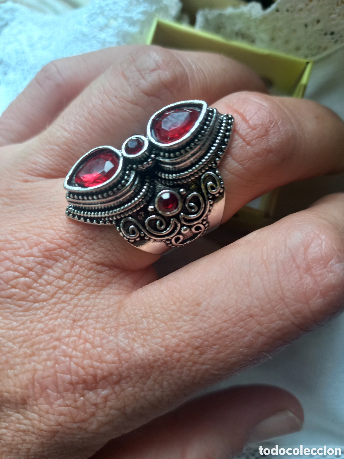 Joyeria: ANILLO DE ESTILO ETNICO ACABADO EN PLATA Y RUBIS CREADOS - Foto 5