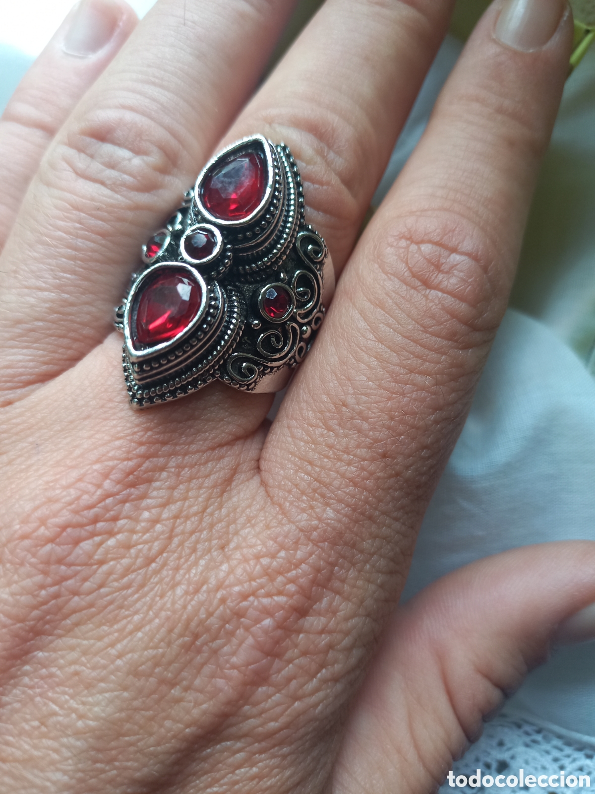 Joyeria: ANILLO DE ESTILO ETNICO ACABADO EN PLATA Y RUBIS CREADOS - Foto 6