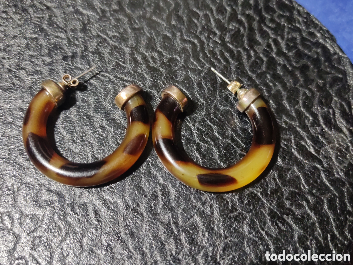 Joyeria: Pendientes aros s&iacute;mil carey, vintage. - Foto 2