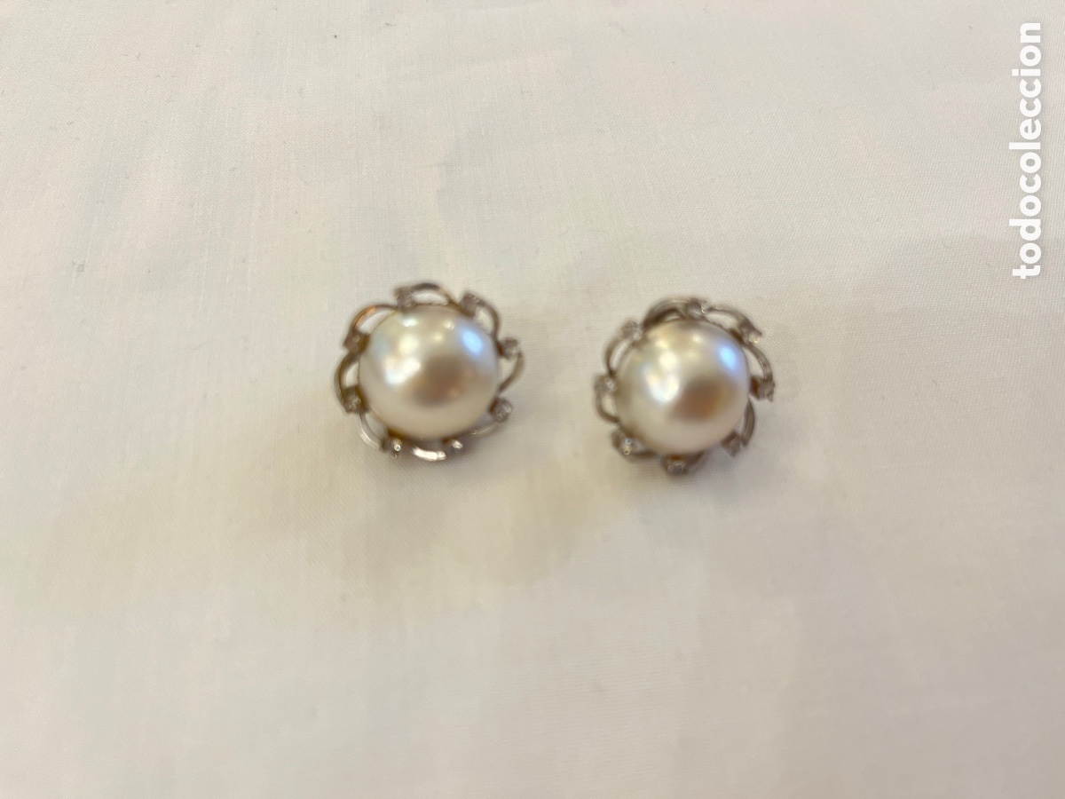 Joyeria: Pendientes de oro blanco, perlas y zafiros blancos. 2,2 cm - Foto 4