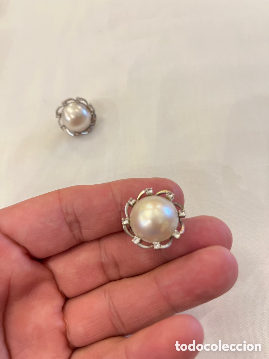 Joyeria: Pendientes de oro blanco, perlas y zafiros blancos. 2,2 cm - Foto 5
