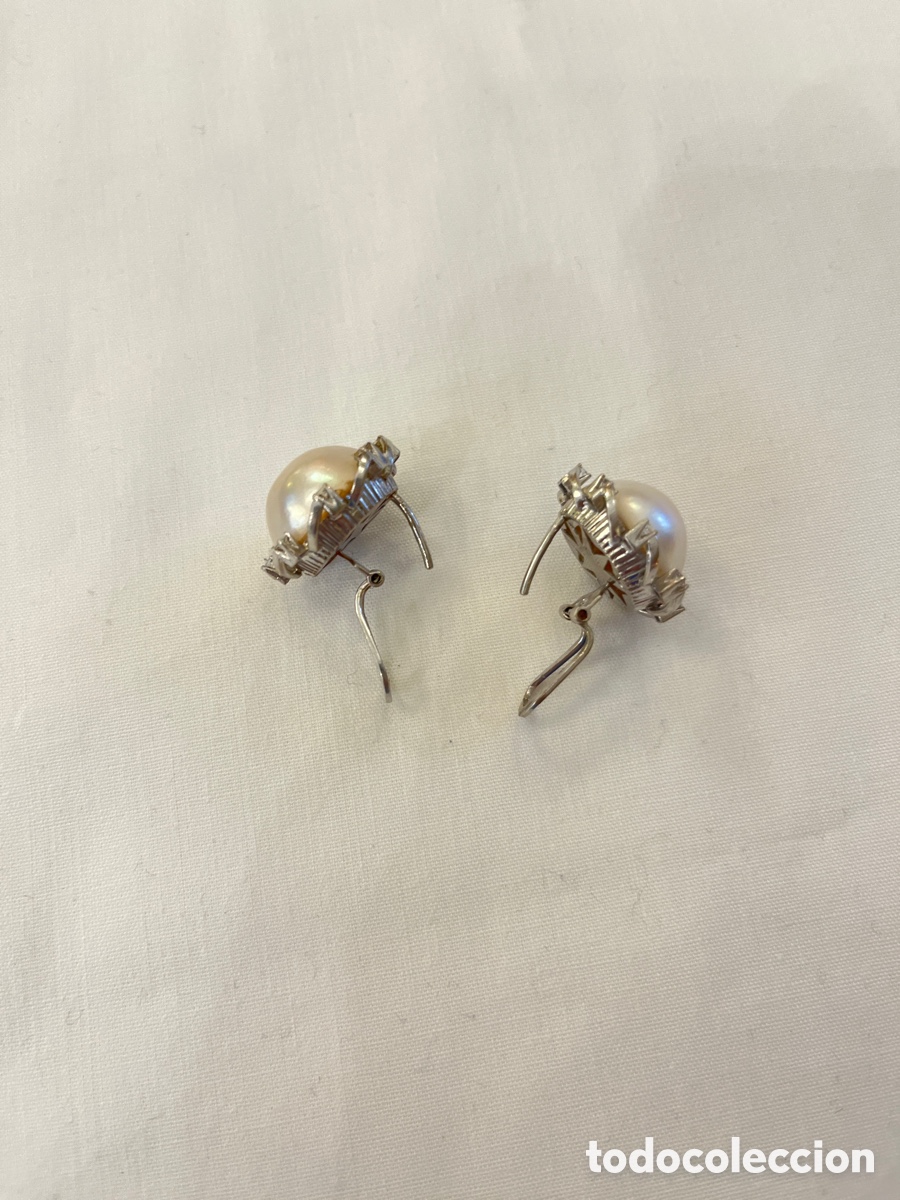 Joyeria: Pendientes de oro blanco, perlas y zafiros blancos. 2,2 cm - Foto 7